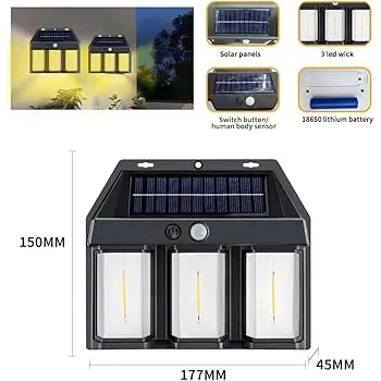 Lampa Solară De Exterior, 3 Led, Waterproof.