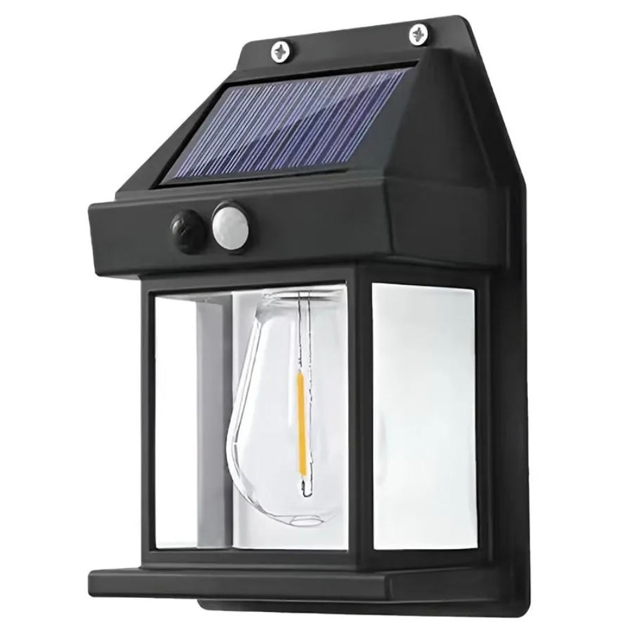 Lampa Solara De Perete LED Tip Felinar, Senzor De Miscare 5-8 Metri, Fara Fir, 3 Moduri De Iluminare, Protectie IP65, Waterproof, Exterior, Negru