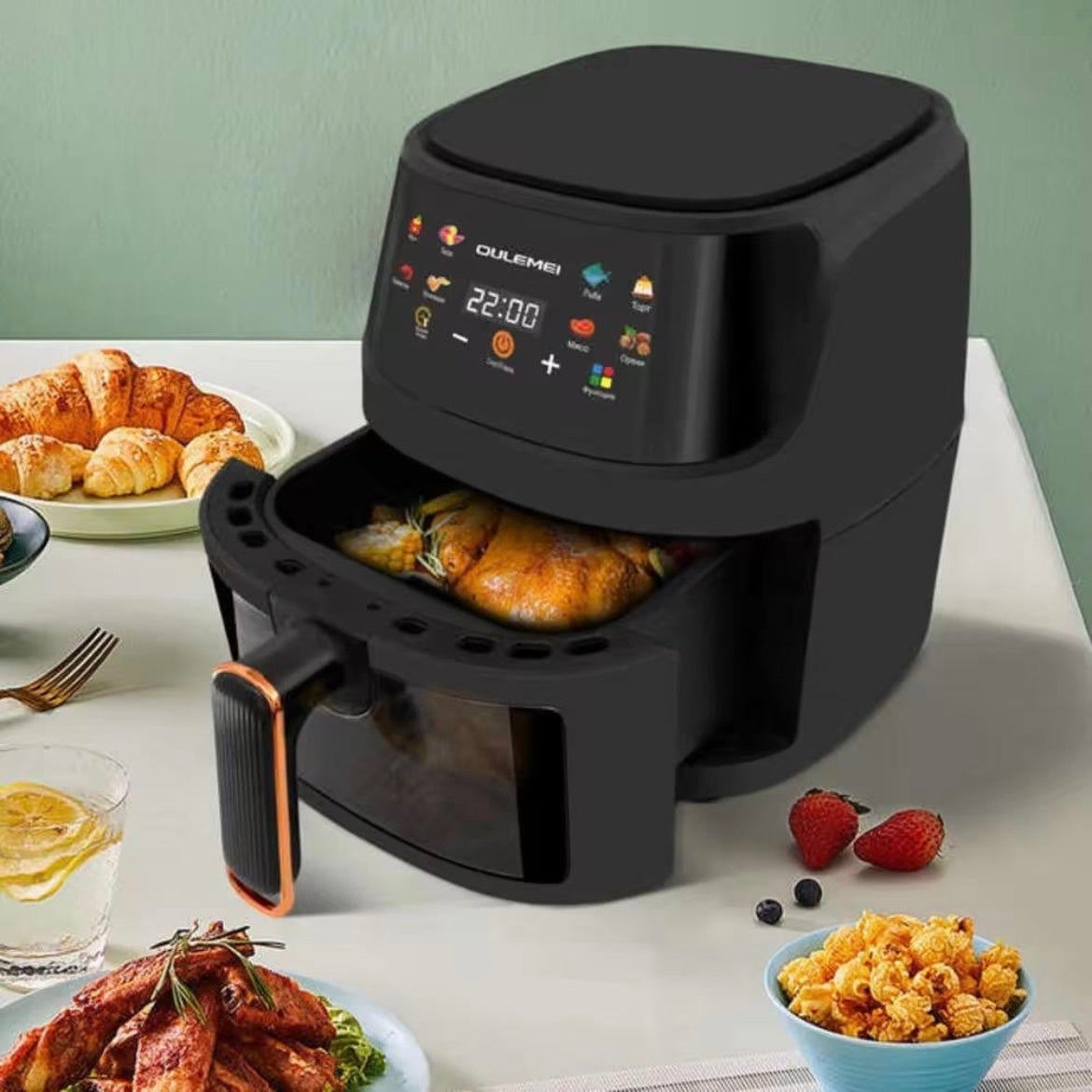 Friteuză cu aer cald SILVER LOVE, 8 L, 2400W, afișaj digital, cos transparent