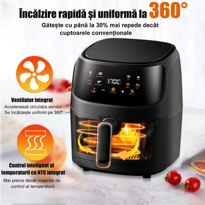 Friteuză cu aer cald SILVER LOVE, 8 L, 2400W, afișaj digital, cos transparent