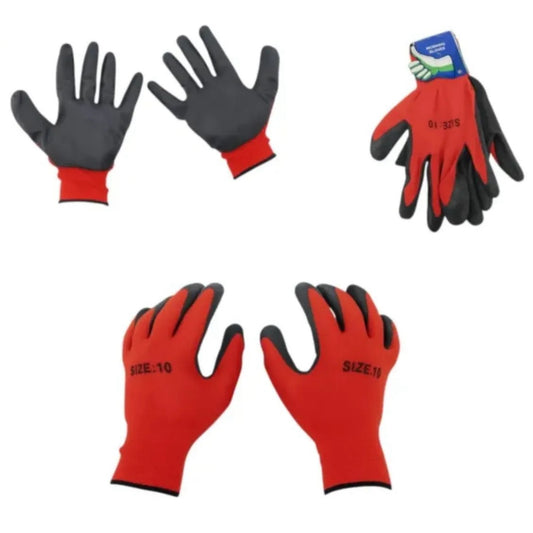 Mănuși De Protecție 12/Set Cu Etichetă, Acoperite Cu Latex, Mărimea 10, Roșu și Negru