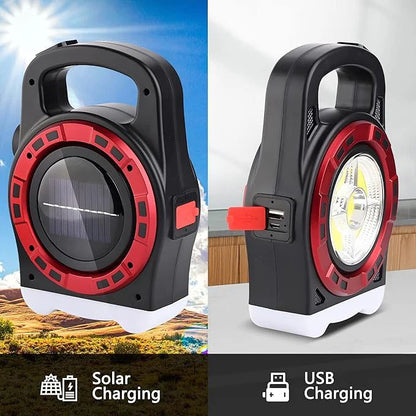 Lampă Camping LED Multifuncțională – Reîncărcabilă Solar, Rezistentă La Apă, Cu Proiector Puternic.
