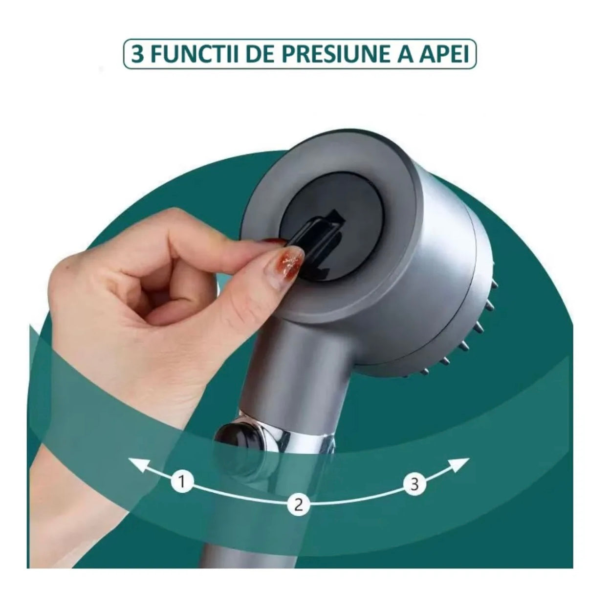 Para Dus Cu Perie Masaj-Reglare Mod Presiune Apa, Cap Detasabil, Gri Metalic