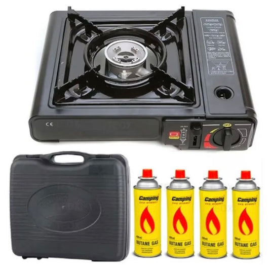 Aragaz Camping Portabil-Dubla Alimentare +4 Rezerve Butelii Gaz