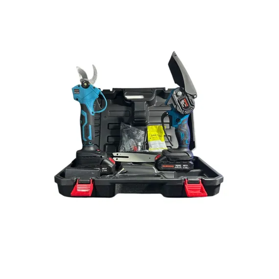Set Foarfecă Electrică + Fierăstrău cu Lanț Portabil 48V, 2 Acumulatori Li-Ion, Cutie Transport