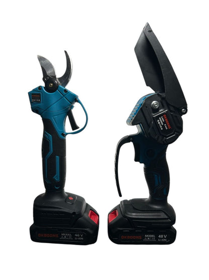 Set Foarfecă Electrică + Fierăstrău cu Braț Telescopic 48V, 2 Acumulatori Li-Ion, Tăiere Crengi și Pomii